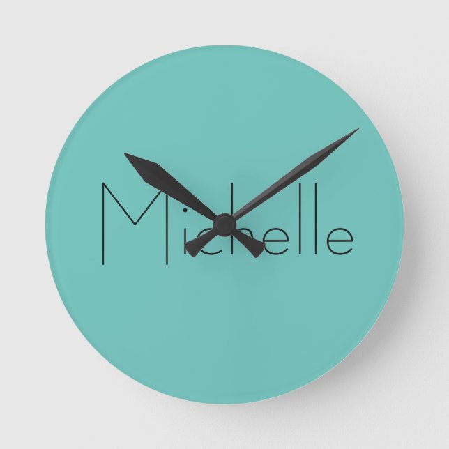 Moderne Elegant schlicht Blau Ihr Name Runde Wanduhr (Vorderseite)