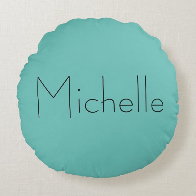 Moderne Elegant schlicht Blau Ihr Name Rundes Kissen (Vorderseite)
