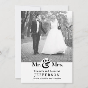 Moderne Elegant Schwarz-weiß Mr. and Mrs. Wedding Ankündigung