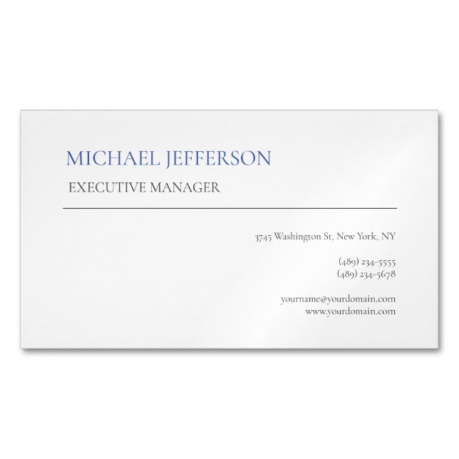 Moderne Elegant Simple Blue White Magnetische Visitenkarte (Vorderseite)