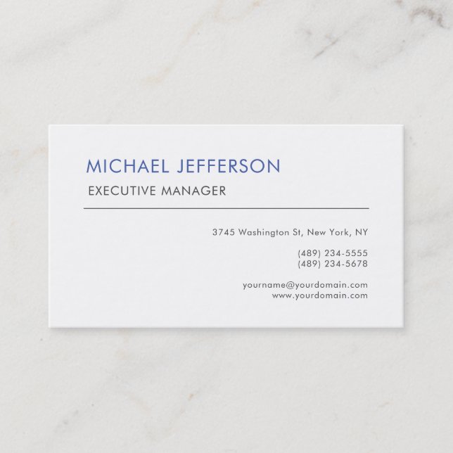 Moderne Elegant Simple Blue White Visitenkarte (Vorderseite)