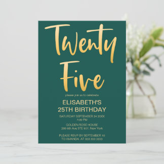 Moderne Elegant Simple Green 25. Geburtstagsparty Einladung