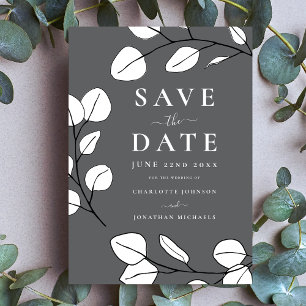 Moderne Elegant Simple Leaf Gray Wedding Ankündigungspostkarte