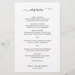Moderne Elegant Simple Menu Mariage