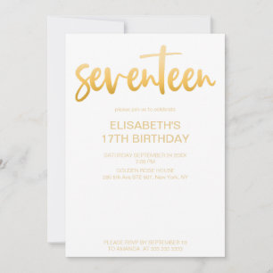 Moderne Elegant Simple White/Gold 17 Geburtstagspa Einladung