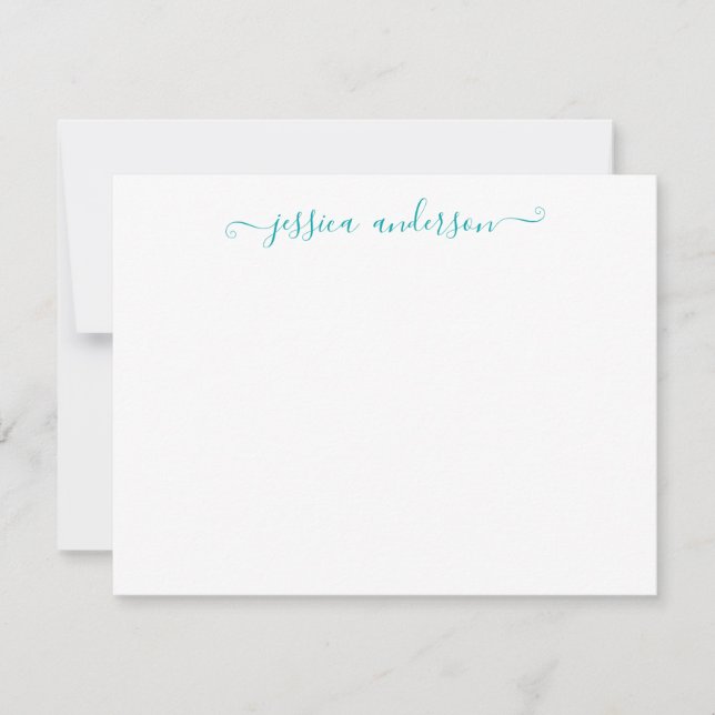 Moderne Elegant Stilvolle Aquamarine Blauschrift Mitteilungskarte (Vorderseite)