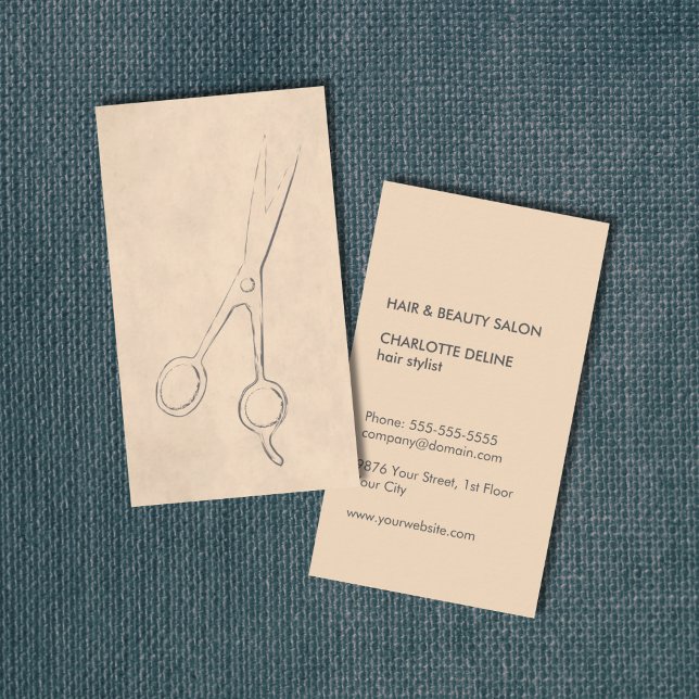 Moderne Elegant Textured Skin Scissor Hair Stylist Visitenkarte (Von Creator hochgeladen)