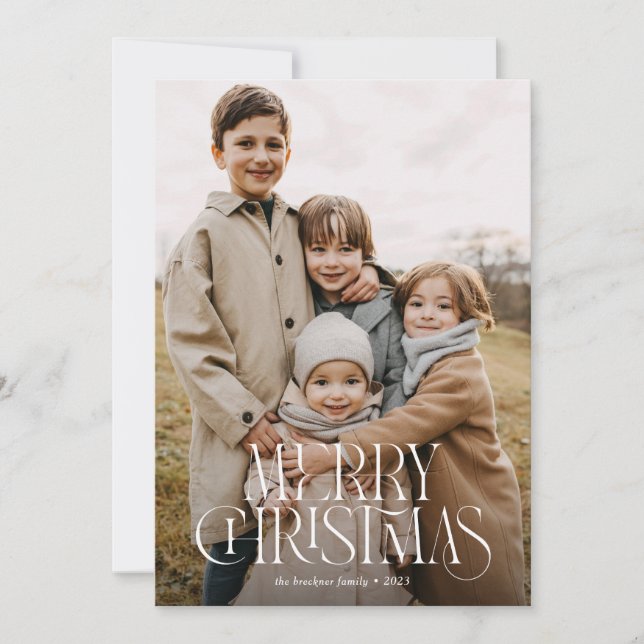 Moderne Elegant Typ Drei Foto Frohe Weihnachten (Vorderseite)