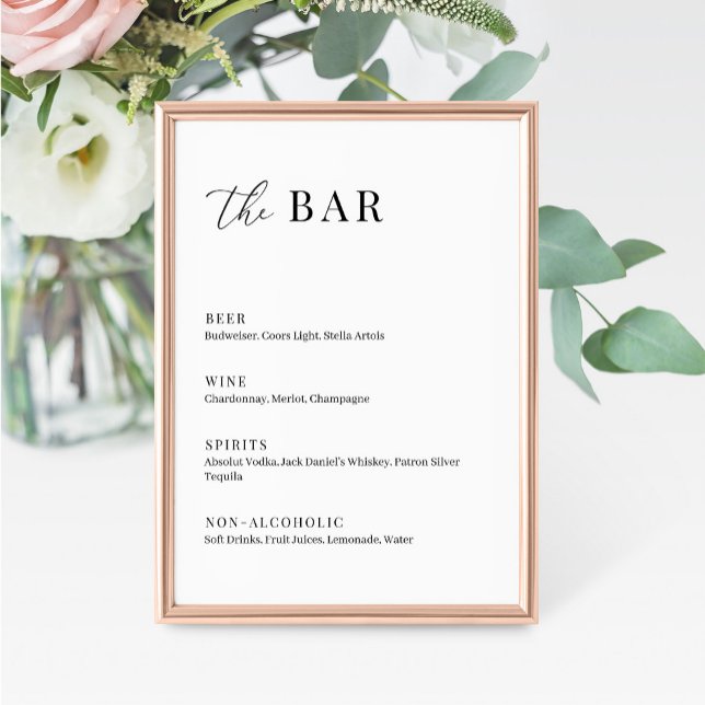 Moderne Elegant Wedding The Bar Menu Sign (Von Creator hochgeladen)