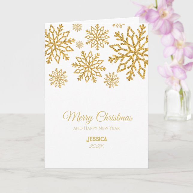 Moderne Elegant White and Gold Frohe Weihnachten Karte (Orchidee)