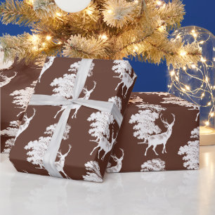 Moderne Elegant White Deer Woodland Brown Geschenkpapier