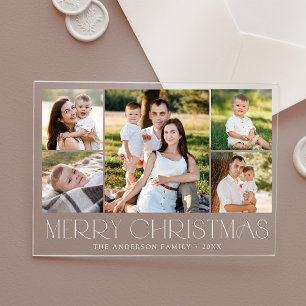 Moderne Elegant White Frohe Weihnachtsfoto Collage Acryleinladungen