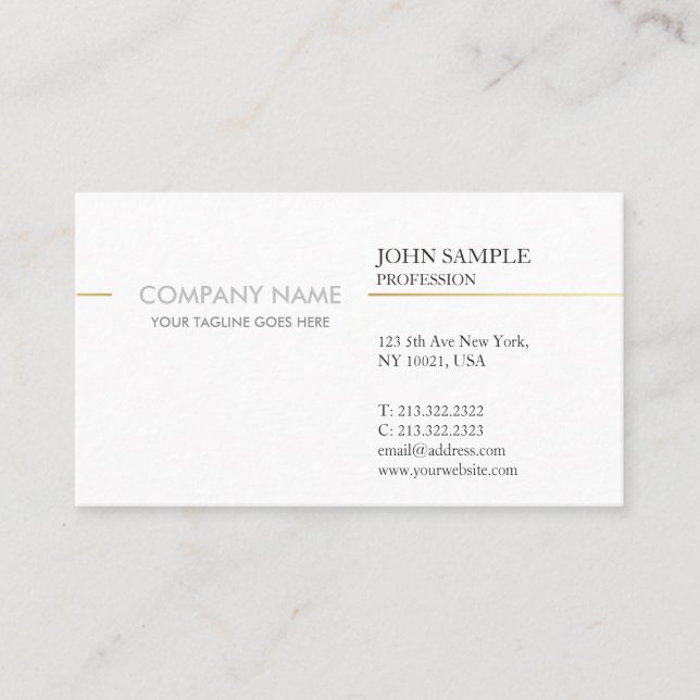 Moderne Elegant White und Gold Einfache Unternehme Visitenkarte (Vorderseite)