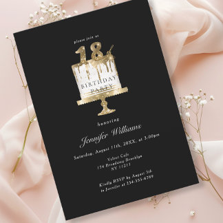 Moderne, elegante 18. Geburtstagsschwarze Einladun Einladung