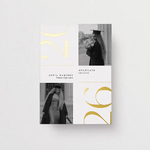Moderne Elegante 2026 Weiße & Goldene Foto-Abschlu Folieneinladung