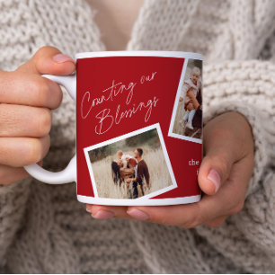 Moderne elegante 4-Foto-Collage Familien-Geschenk Kaffeetasse