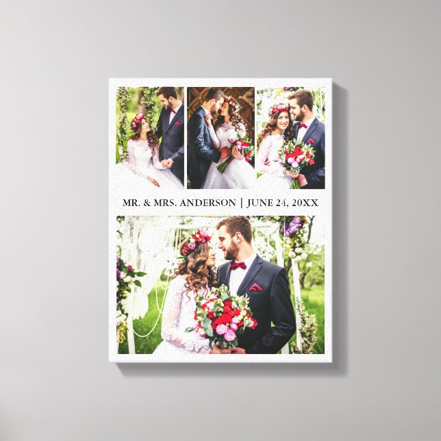 Moderne Elegante 4 Foto Collage Wedding Leinwanddruck (Vorderseite)