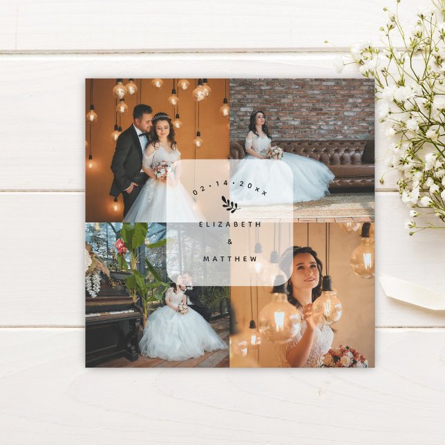 Moderne Elegante 4 Foto Collage Wedding Vielen Dan Magneteinladung (Von Creator hochgeladen)