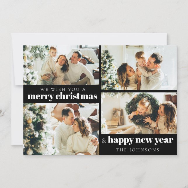 Moderne Elegante 4 Foto Weihnachtskarte Feiertagskarte (Vorderseite)