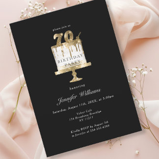 Moderne, elegante 70. Geburtstagsschwarze Einladun Einladung