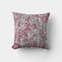 Moderne Elegante Abstrakt Gray Burgund Blumen Kissen