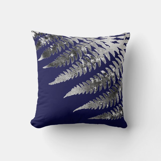 Moderne Elegante Abstrakt Gray Watercolor Fern Nav Kissen (Vorderseite)