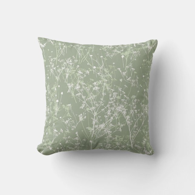 Moderne Elegante Abstrakt Sage Green Floral Kissen (Vorderseite)