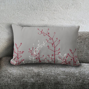 Moderne elegante Abstrakte Burgund-Blume Grau Lendenkissen