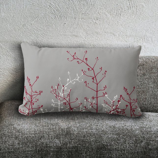 Moderne elegante Abstrakte Burgund-Blume Grau Lendenkissen (Von Creator hochgeladen)
