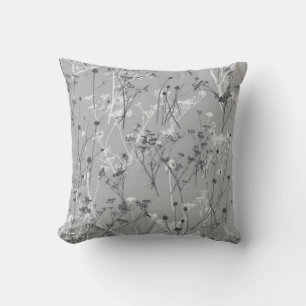 Moderne Elegante Abstrakte graue Wildblumen Kissen