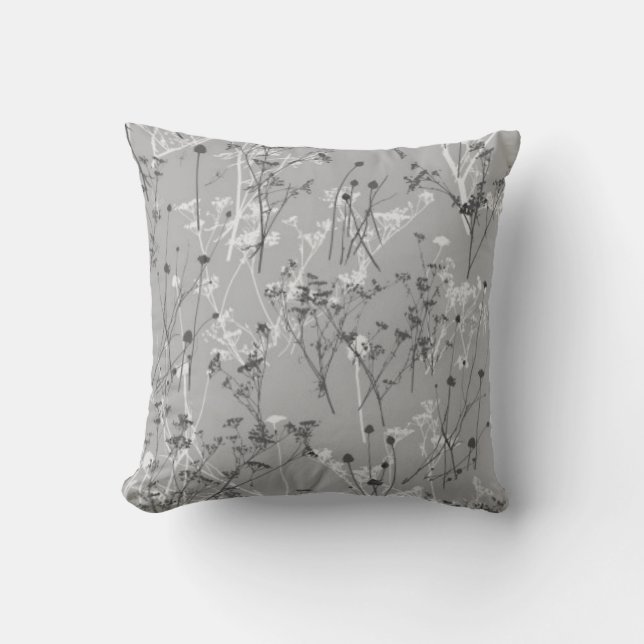 Moderne Elegante Abstrakte graue Wildblumen Kissen (Vorderseite)
