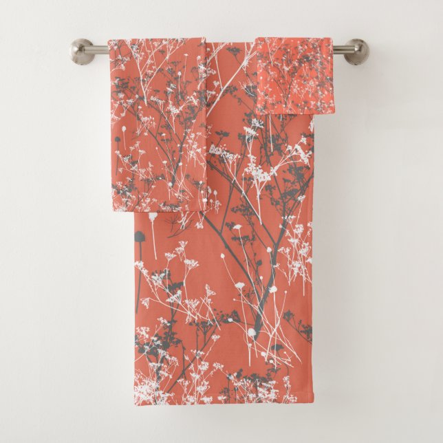 Moderne Elegante Abstrakte Wildblumen Badhandtuch Set (Insitu)