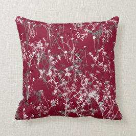 Moderne elegante Abstrakte Wildblumen Burgund Gray Kissen