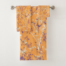 Moderne elegante Abstrakte Wildblumen Lila Orange Badhandtuch Set