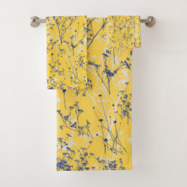 Moderne Elegante Abstrakte Wildblumen Senfgelb Badhandtuch Set