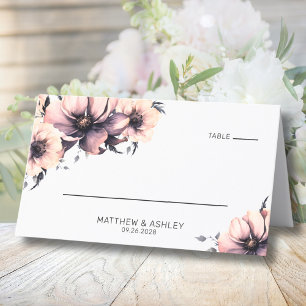 Moderne Elegante Aquarell-Rosa Florale Hochzeit Platzkarte
