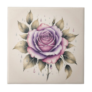 Moderne elegante Aquarell schöne Lavendelrose Fliese