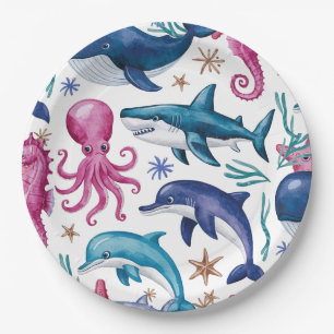 Moderne, elegante Aquarellbrasse Seegutte Babydusc Pappteller