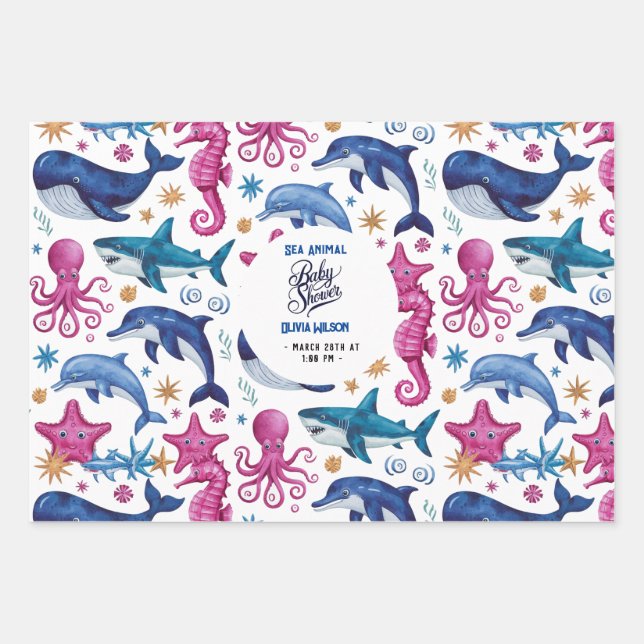 Moderne, elegante Aquarellbrunnen Kinderdusche Geschenkpapier Set (Vorderseite)