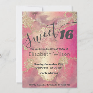 Moderne elegante Aquarellfarbe Rosa Gold süß 16 Einladung