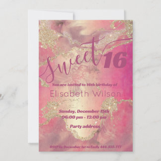 Moderne elegante Aquarellfarbe Rosa Gold süß 16 Einladung