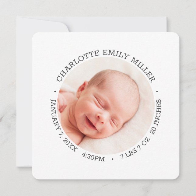 Moderne elegante Baby Birth Announcement Foto Card Ankündigung (Vorderseite)