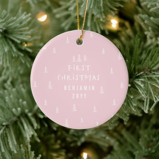 Moderne elegante Baby First Weihnachten mädchenhaf Keramik Ornament (Baum)