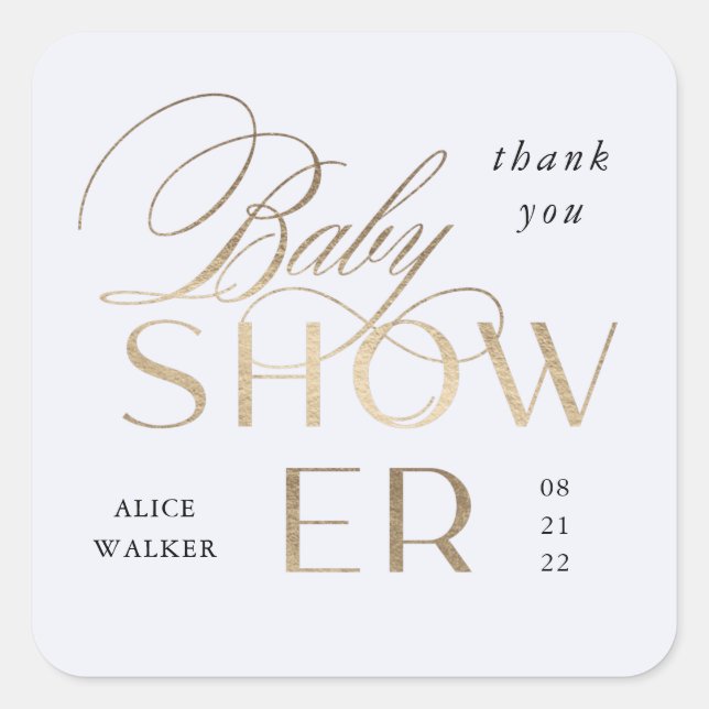 moderne, elegante Babydusche Quadratischer Aufkleber (Vorderseite)