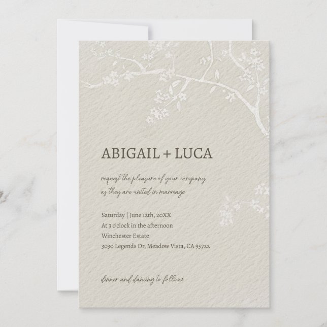 Moderne elegante Beige Chinoiserie Hochzeit Einladung (Vorderseite)