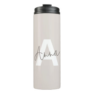 Moderne elegante Beige Monogram Custom Initial Thermosbecher