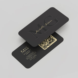 Moderne elegante Berufliche Monogram Dunkelgrau QR Visitenkarte