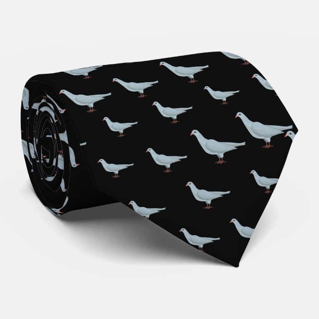 Moderne elegante Black Dove Nahtloses Muster Krawatte (Gerollt)