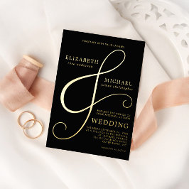 Moderne elegante Black Gold Ampere und Hochzeit Folieneinladung