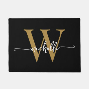 Moderne elegante Black Gold Monogram Name Script D Fußmatte